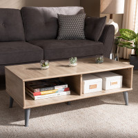 Baxton Studio SECFT3001-Hana Oak/Light Grey-CT Pierre Mid-Century Modern Oak and Light Grey Finished Wood Coffee Table